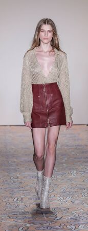 New York, NY, USA - February 10, 2018: A model walks runway for alice McCall Fall/Winter 2018 runway show during New York Fashion Wweek at Industria, Manhattanのeditorial素材