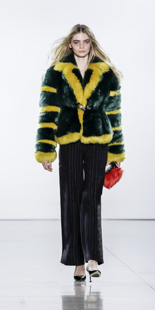 New York, NY, USA - February 13, 2018: A model walks runway for Vivienne Hu Fall/Winter 2018 runway show during NY Fashion Wweek at Spring Studios, Manhattanのeditorial素材