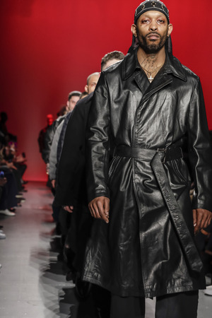 New York, NY, USA - February 5, 2018: Models walk runway for Willy Chavarria Fall/Winter 2018 runway show during NY Fashion Wweek: Men's at Pier 59 Studios, Manhattanのeditorial素材
