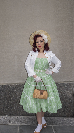 New York, NY, USA - April 1, 2018: Unidentified people in costumes attend 2018 New York Easter Parade and Bonnet Festival on 5th Avenue, Manhattan near St.Patrick's Cathedral.のeditorial素材