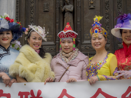 New York, NY, USA - April 1, 2018: Unidentified people in costumes attend 2018 New York Easter...