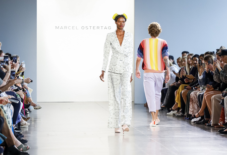 New York, NY, USA - September 12, 2018: A model walks runway to present Marcel Ostertag ...