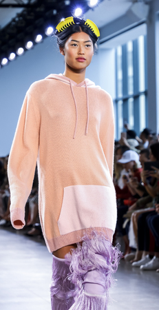 New York, NY, USA - September 12, 2018: A model walks runway to present Marcel Ostertag  Spring/Summer 2019 collection during New York Fashion Week at Spring Studios, Manhattanのeditorial素材