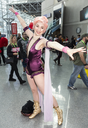 New York, NY, USA - October 5, 2018: Comic Con attendee poses in the costume during Comic Con 2018 at The Jacob K. Javits Convention Center in New York City.のeditorial素材