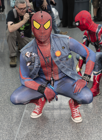 New York, NY, USA - October 4, 2018: Comic Con attendee poses in the costumes during Comic Con 2018 at The Jacob K. Javits Convention Center in New York City.のeditorial素材