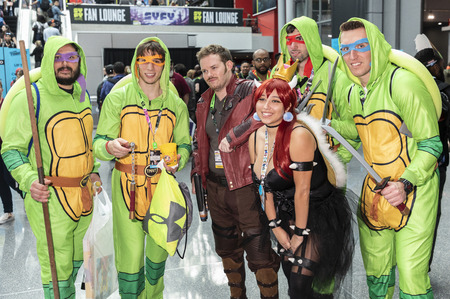 New York, NY, USA - October 4, 2018: Comic Con attendees pose in the costumes during Comic Con 2018 at The Jacob K. Javits Convention Center in New York City.のeditorial素材