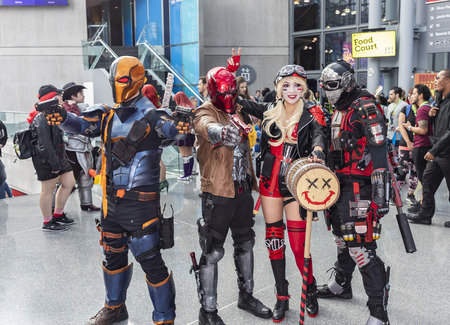 New York, NY, USA - October 5, 2018: Comic Con attendees pose in the costumes during Comic Con 2018 at The Jacob K. Javits Convention Center in New York City.のeditorial素材