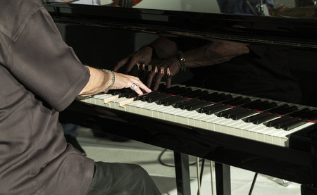 New York, NY - October 13, 2018: Eddie Palmieri Afro-Carribean Jazz Sextet performs at Loft Party A Night for the Soul for Jazz Foundation of America at Hudson Studios, Manhattanのeditorial素材