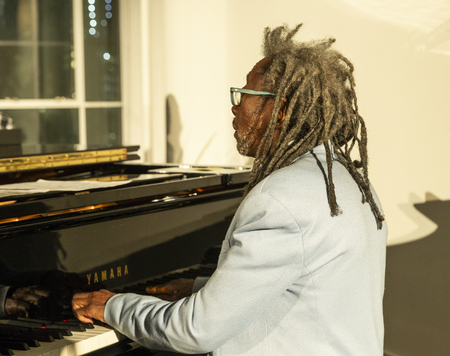 New York, NY - October 13, 2018: Robert Baabe Irving III performs with Pocket Science quartet at Loft Party A Night for the Soul for Jazz Foundation of America at Hudson Studiosのeditorial素材