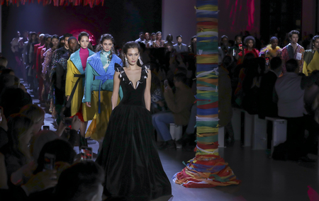 New York, NY, USA - February 10, 2019: Models walk runway for the Prabal Gurung Fall/Winter 2019 collection during New York Fashion Week at Spring Studios, Manhattanのeditorial素材