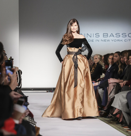 New York, NY, USA - February 11, 2019: Carol Alt walks runway for Dennis Basso Fall/Winter 2019 Collection during New York Fashion Week at Cipriani 42nd Street, Manhattanのeditorial素材