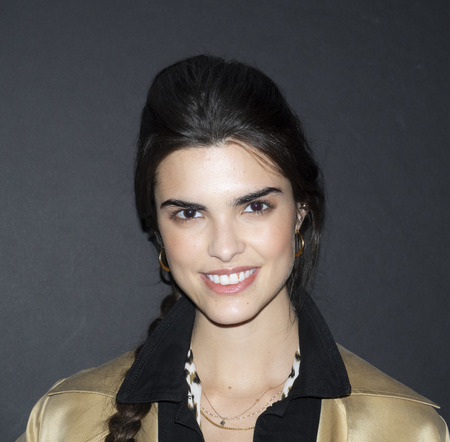 New York, NY, USA - February 6, 2019: A model Prepares backstage for LâAGENCE FW19 collection Presentation during New York Fashion Week at Industria, Manhattanのeditorial素材