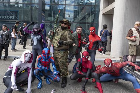 New York, NY, USA - October 4, 2019: Comic Con attendees pose in the costumes during Comic Con 2019...