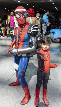 New York, NY, USA - October 4, 2019: Comic Con attendees pose in the costumes during Comic Con 2019...