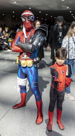 New York, NY, USA - October 4, 2019: Comic Con attendees pose in the costumes during Comic Con 2019...