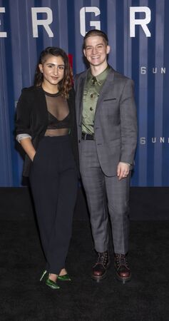 New York, NY, USA - December 10, 2019: Theo Germaine (R) and giuest attend Netflix's "6 Underground" New York Premiere at The Shed, Manhattanのeditorial素材