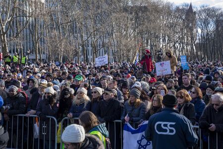Brooklyn, NY, USA - 01/05/2020: People of all religious confessions gathered together for  No Hate. No Fear. Solidarity March at Columbus Park, Cadman Plazaのeditorial素材