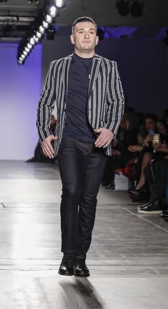 New York, NY, USA - February 5, 2020: Joey Sasso walks Blue Jacket runway in support of mens health and prostate cancer awareness at Pier 59 Studios , Manhattanのeditorial素材