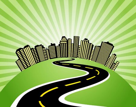 city abstraction with the road leading to itのイラスト素材