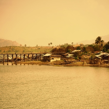 Country house adjacent freshwater lake in Thailand.の写真素材