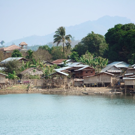 Country house adjacent freshwater lake in Thailand の写真素材