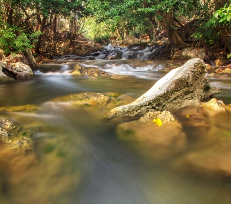 Waterfall Creek in summer forest in Kanchanaburi Thailandの写真素材