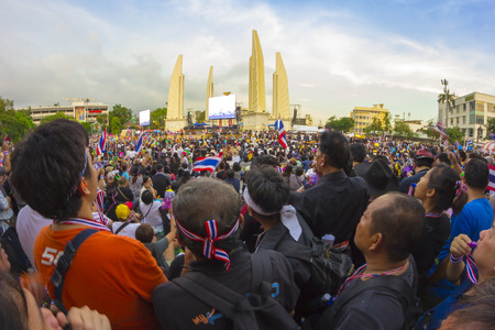 BANGKOK,THAILAND - NOVEMBER 24, 2013   Anti-government protesters to the Democracy Monument  The...