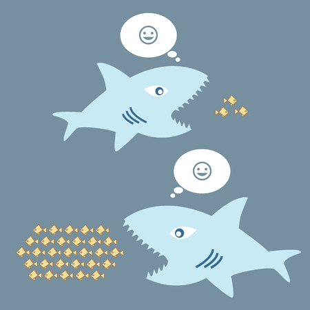 big fish eat little fish, the concept of thinking big and thinking small.のイラスト素材