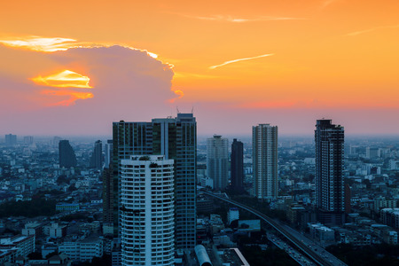 Bangkok City at evening time, Hotel and resident area in the capital of Thailand