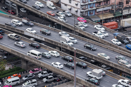 BANGKOK - May 10, 2015 Thailand : Car traffic on the city streets of Bangkok city with traffic jam during rush hour.のeditorial素材