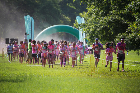BANGKOK NOVEMBER 1 : Crowds of unidentified people at The Color Run on November 1, 2015 in Bangkok,...