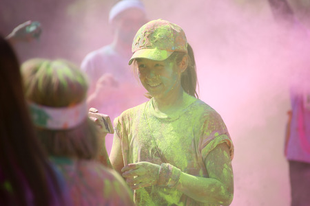 BANGKOK NOVEMBER 1 : Crowds of unidentified people at The Color Run on November 1, 2015 in Bangkok, Thailand. The Color Run is a worldwide hosted fun race in Bangkok.のeditorial素材