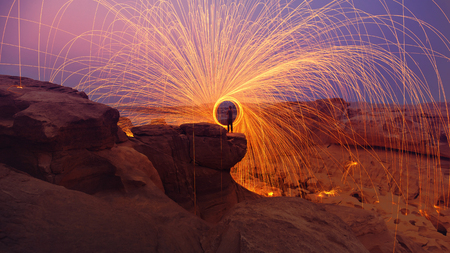 Swirl lights by steel wool / jerk the steel wool light at Sam Phan Bok
