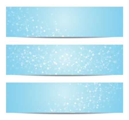 Set of modern scientific banners. Molecule structure of DNA and neurons. Abstract background. のイラスト素材