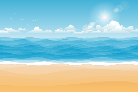 Tropical seascape,Illustration Summer beach on cloudy days.のイラスト素材