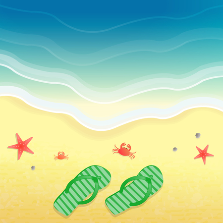Background for design on the beach, with slippers and sea crabs.のイラスト素材