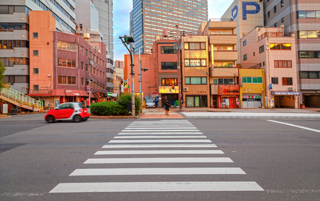 Osaka, Japan - 21 Nov 2018 -Crosswalk on a street in the city of Osaka.のeditorial素材