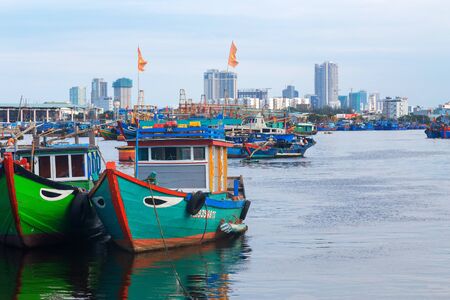 Danang, Vietnam: 10 May 2019 - A large number of fishing boats at Danang Fishery Harbor