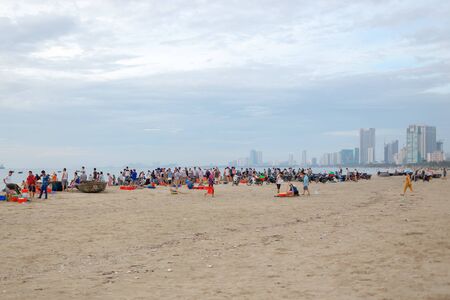Danang, Vietnam: 10 May 2019 - Fish Market in the Morning Full of many people At the beach in Danang, Vietnamのeditorial素材