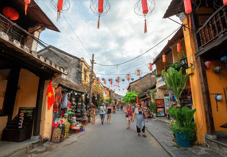 Hoi An, Vietnam: 9 May 2019 - The ancient city is a popular tourist destination. There is a walking market.のeditorial素材