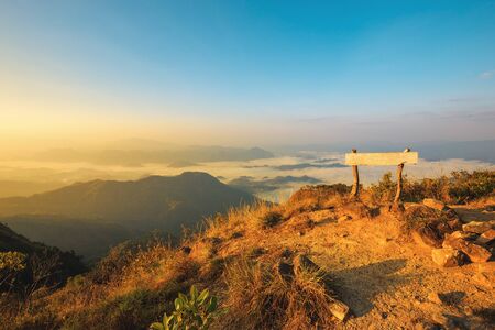 The peak at the top of the mountain in the morning. Nature travelの写真素材