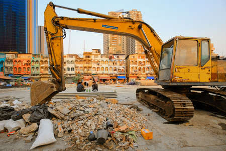Bangkok - Thailand, 3 March 2020: Construction workers after work in the evening.のeditorial素材