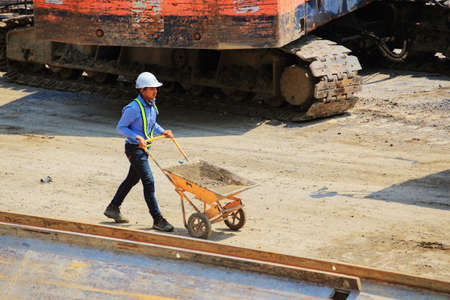 Bangkok - Thailand, 3 March 2020: Construction worker And working in the construction area of...