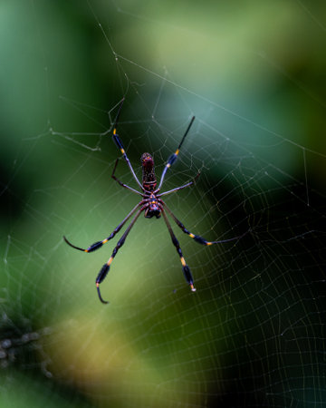 Costa Rican spider weaves intricate web, embracing nature's artistry. A delicate creature amidst...
