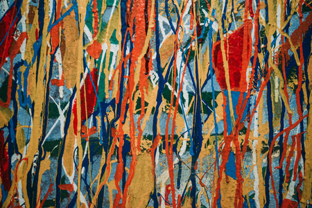 Multicolor abstract paint background: A lively burst of colors and textures, this abstract painting...