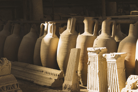 Ancient findings and artifacts in antique city of Pompeii in Italyの写真素材