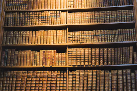 Medieval books in museum in Vienna Austrian National Library, learning knowledge conceptの写真素材