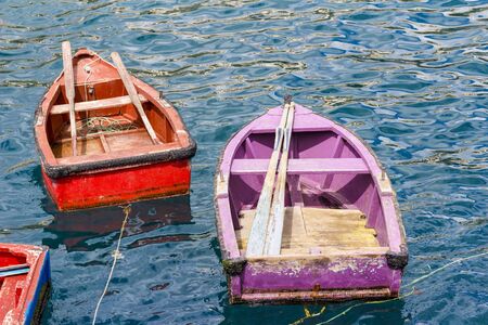 typical old boats Madeira island Portugal, island sightseeingの写真素材