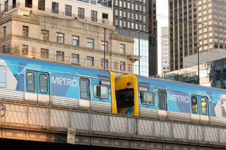 Melbourne, Australia - July 6th 2018: Melbourne Metro Train in the CBD. Older style Melbourne Metro...