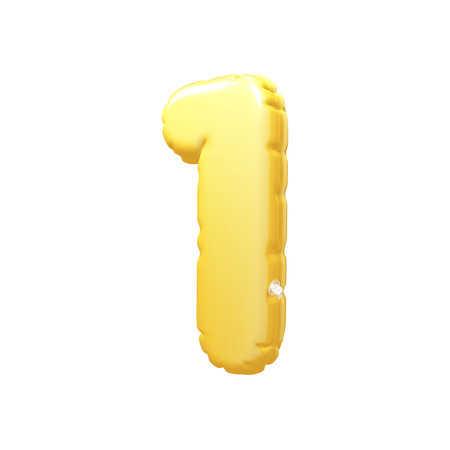 number 1 inflatable balloon 3D rendering Yellowの写真素材
